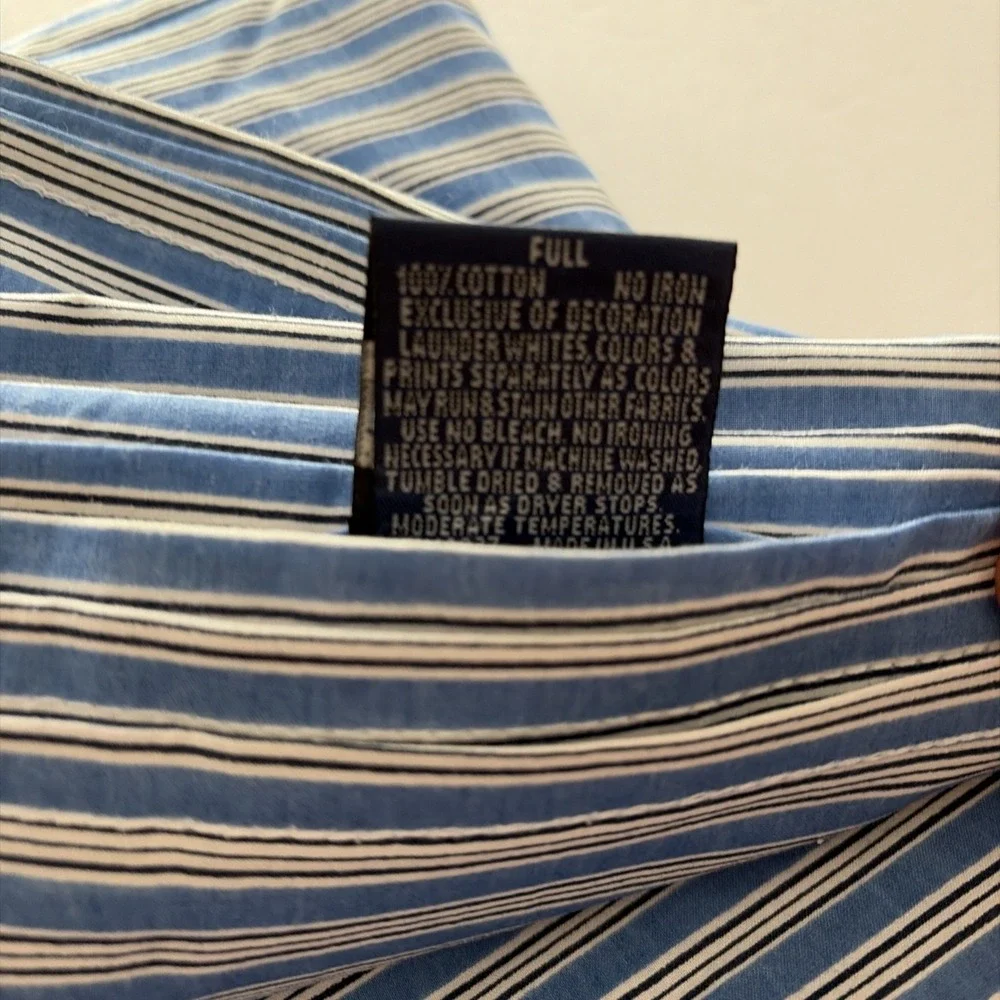 Vintage Ralph Lauren Full Flat Sheet Blue White Navy Stripe 100% Cotton USA